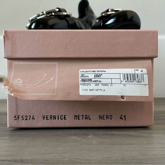 NIB vintage Miu Miu black patent flats with silvertone buckle hardware sz 11 - Picture 10 of 11